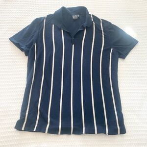 H&M Dark Blue and White Striped Knit Polo Shirt Large